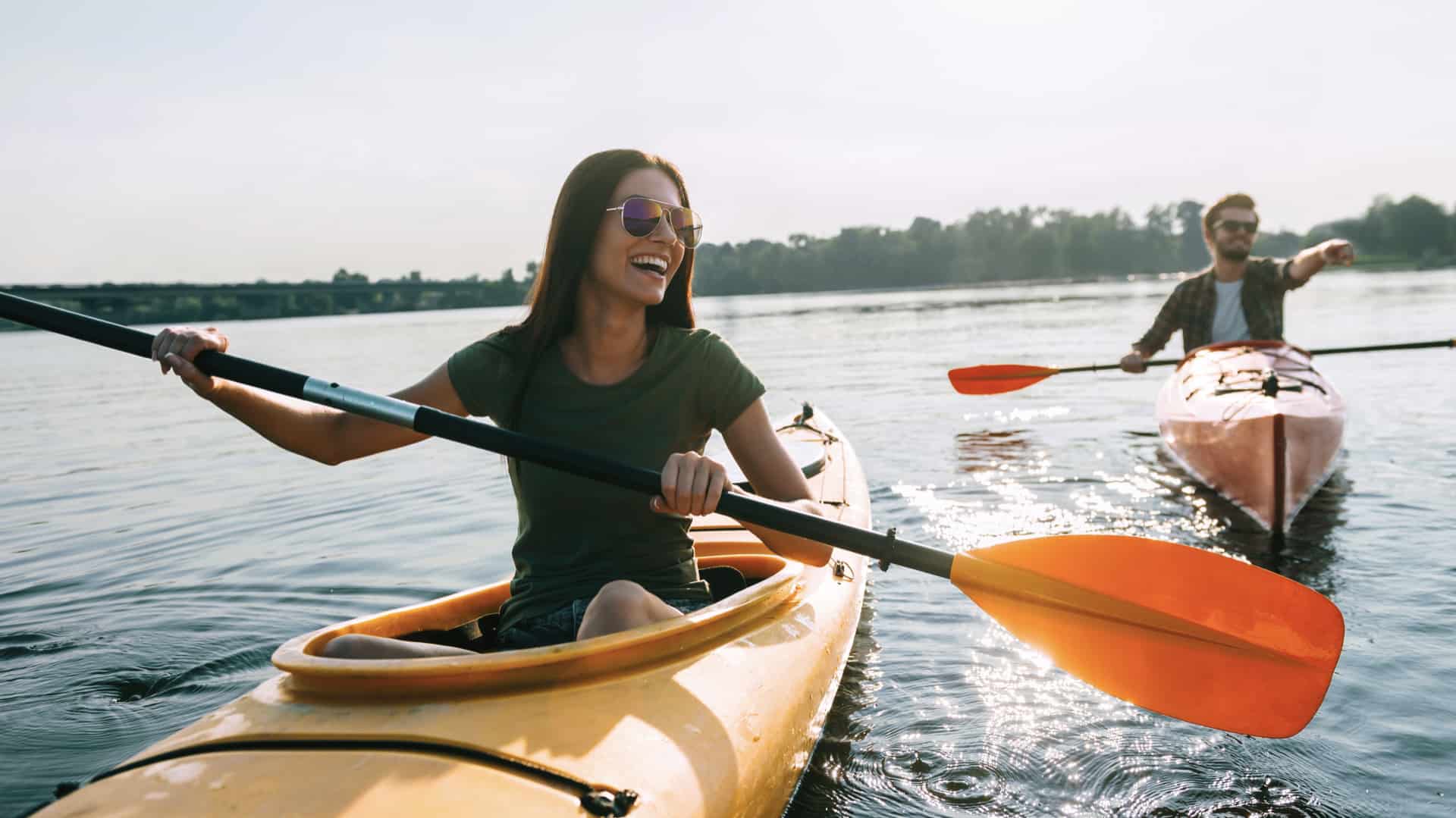 a couple kayaks together